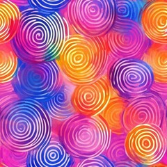 Vibrant watercolor doodles featuring colorful spirals in diverse shades and patterns