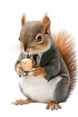 Obraz premium A squirrel dressed in a suit, isolate on white background, presenting a whimsical and charming appearance for special occasions. cutout png