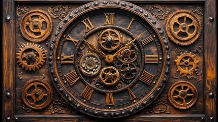 Obraz premium Intricate steampunk style clock with exposed gears.
