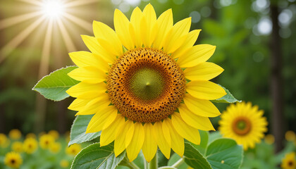 Obraz premium Sunflower blooming in bright sunlight