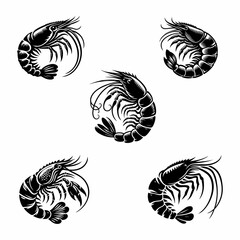 prawn silhouette vector icon white background.