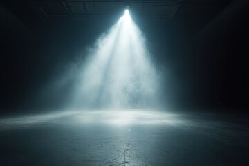 Single spotlight illuminating a dark room, creating a dramatic, atmospheric scene. Perfect for backgrounds or presentations.