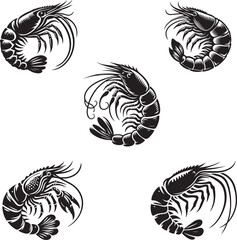 prawn silhouette vector icon white background.