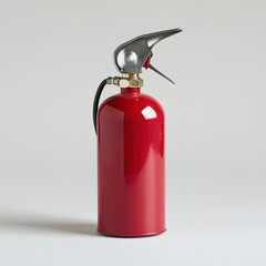 Obraz premium Red fire extinguisher with silver nozzle positioned against a plain background in a safety equipment display