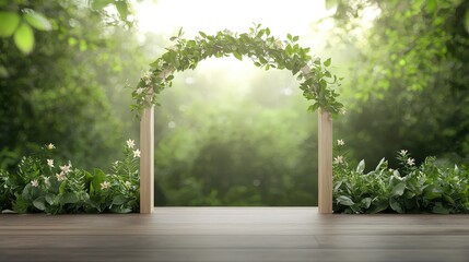 Obraz premium Elegant Floral Archway in Lush Greenery Background