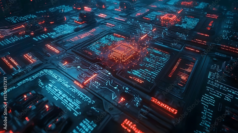 Poster Futuristic quantum computing interface processing massive big data streams with glowing qubit pathways and real time analytics leaving copy space at the top