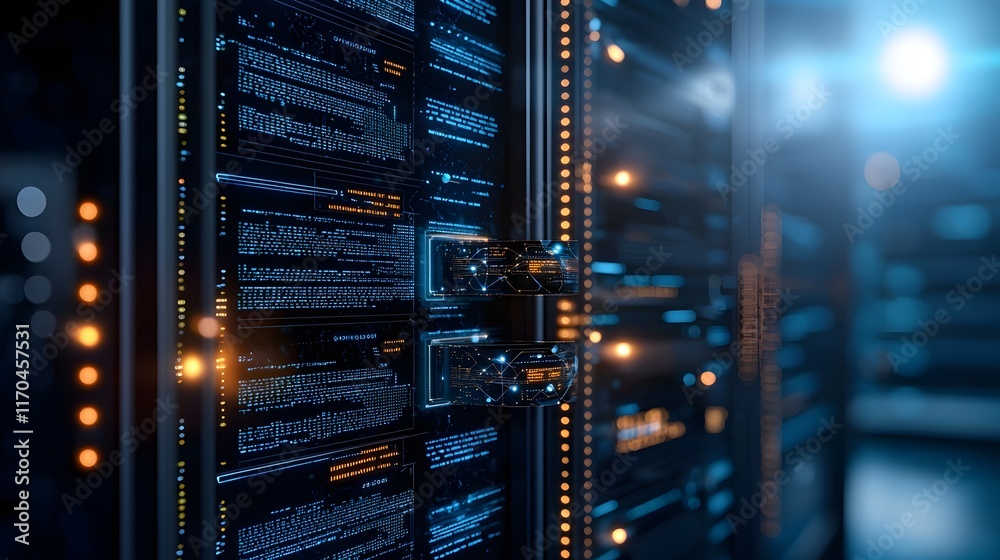 Poster Futuristic quantum computing interface with glowing qubit pathways processing massive big data streams and real time analytics  Conceptual digital technology background with copy space