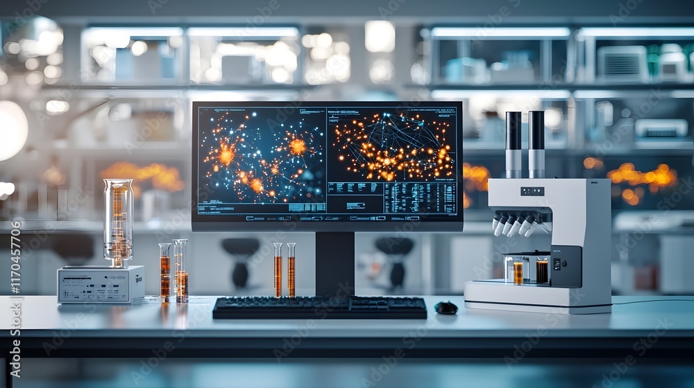 Poster futuristic interior of a sleek quantum computing laboratory featuring holographic displays showcasin