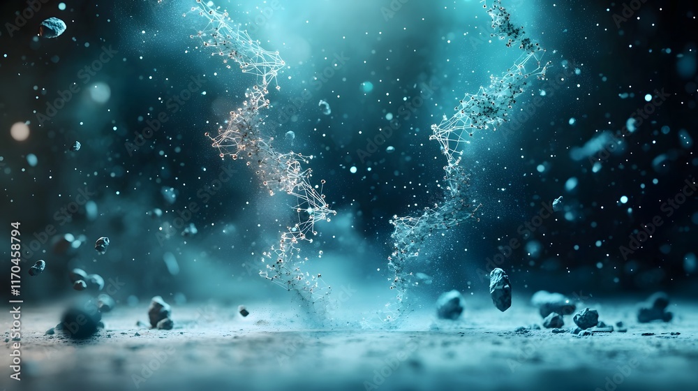 Poster futuristic scene of big data analysis powered by quantum computing technology streams of digital inf
