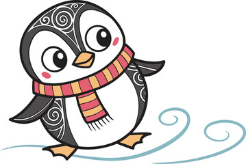 cute Christmas penguin character vector illustration.