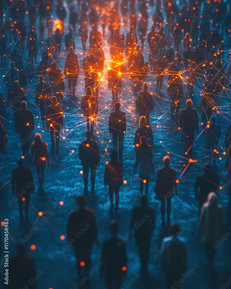 Leinwandbilder a large group of people from diverse backgrounds connected by a glowing network of lines and dots, s