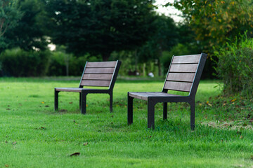 empty wooden benches in the park