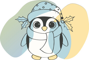 cute Christmas penguin character vector illustration.
