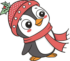 cute Christmas penguin character vector illustration.