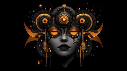 Steampunk Cyber Muse: Gold & Black Elegance