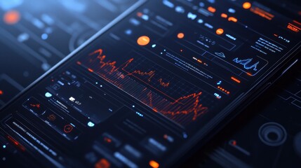 Futuristic investment application interface displaying real-time data and analytics