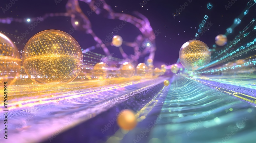 Poster a quantum computing simulation showcasing the power of big data analysis featuring holographic displ