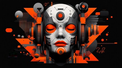 Serene Cyborg: A futuristic portrait of peace and technology.