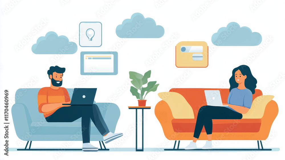 Poster internet security and personal cloud storage web protection. vector poster of online secure technolo