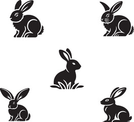 set of rabbits silhouette. 