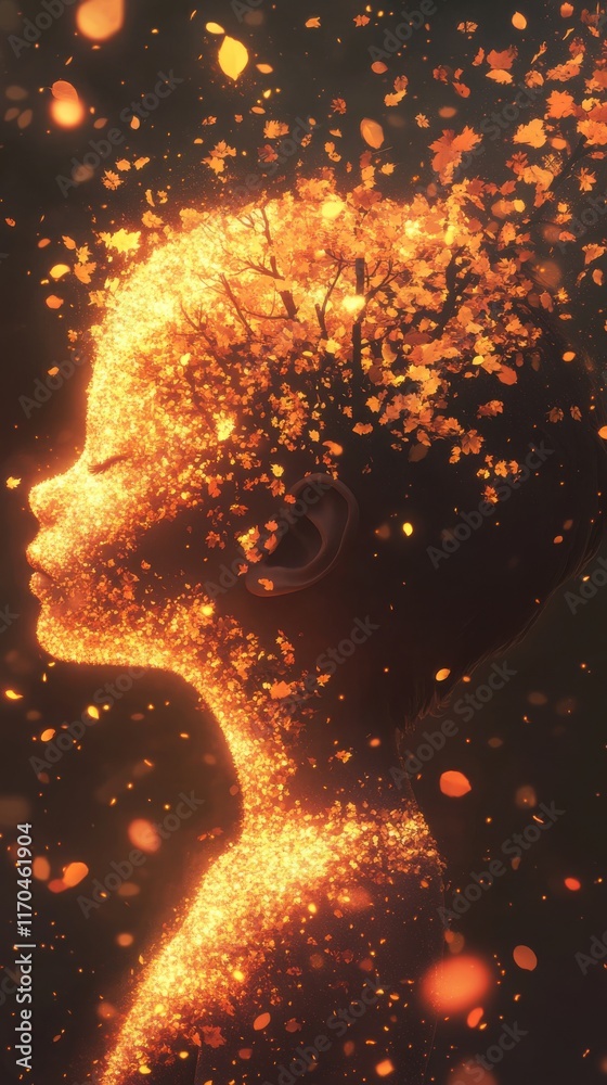 Poster Visualization of a child's profile with vibrant tree and leaf motifs symbolizing growth and imagination