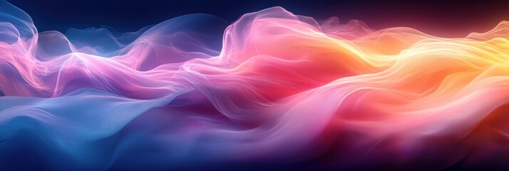 Fototapeta premium Vibrant Flowing Abstract Waves of Color in Blue Pink and Yellow with Dynamic Motion and Soft Glow Effect
