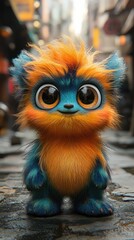 Cute orange and blue furry creature.