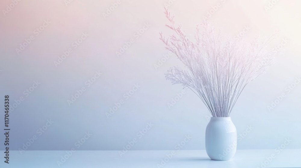 Poster White minimalist composition featuring delicate branches in a simple vase on a smooth surface against a softly colored background