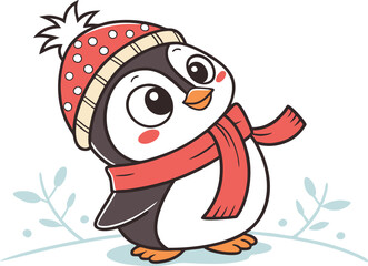 cute Christmas penguin character vector illustration.