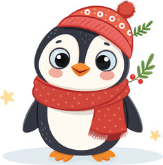 cute Christmas penguin character vector illustration.