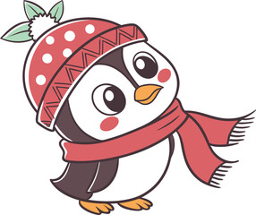 cute Christmas penguin character vector illustration.