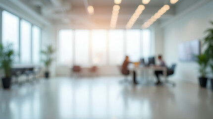 Modern business office without people with blurred bokeh background	
