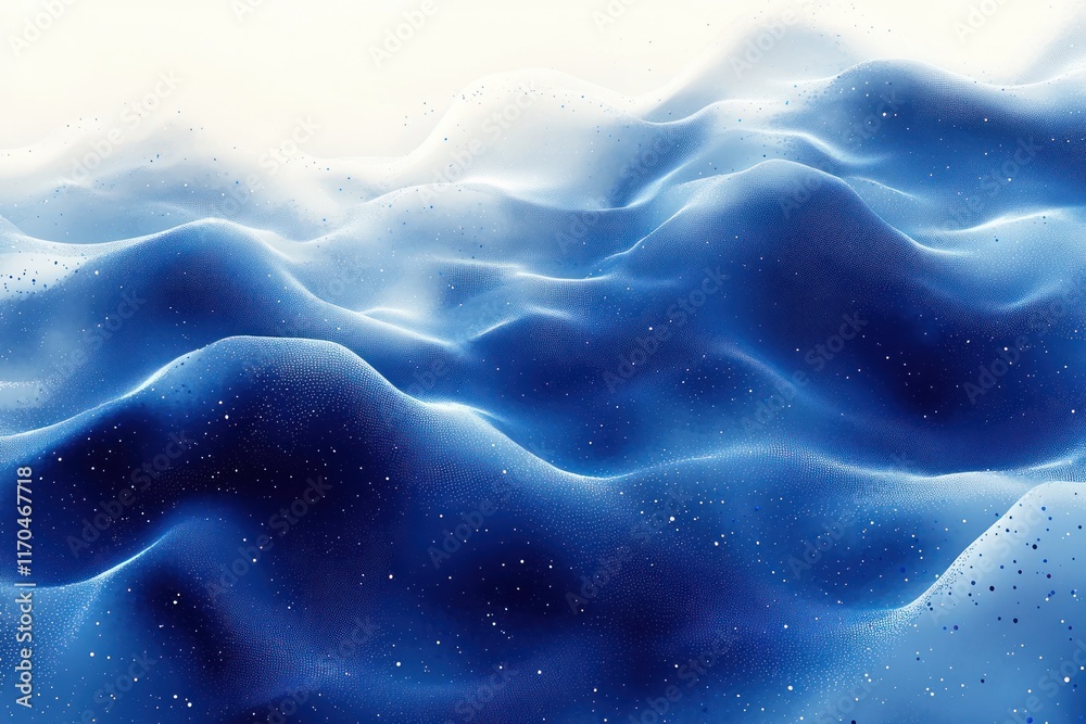 Poster Dynamic Abstract Art with Bold Blue and White Lines and Halftone Dots