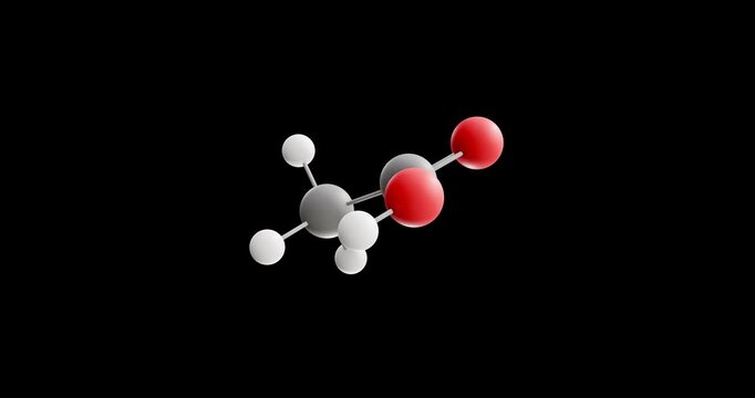Acetic acid molecule, rotating 3D model of e260, looped video on a black background