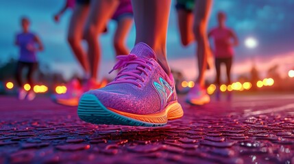 Running event at sunset urban park athletic image dynamic environment low angle fitness motivation