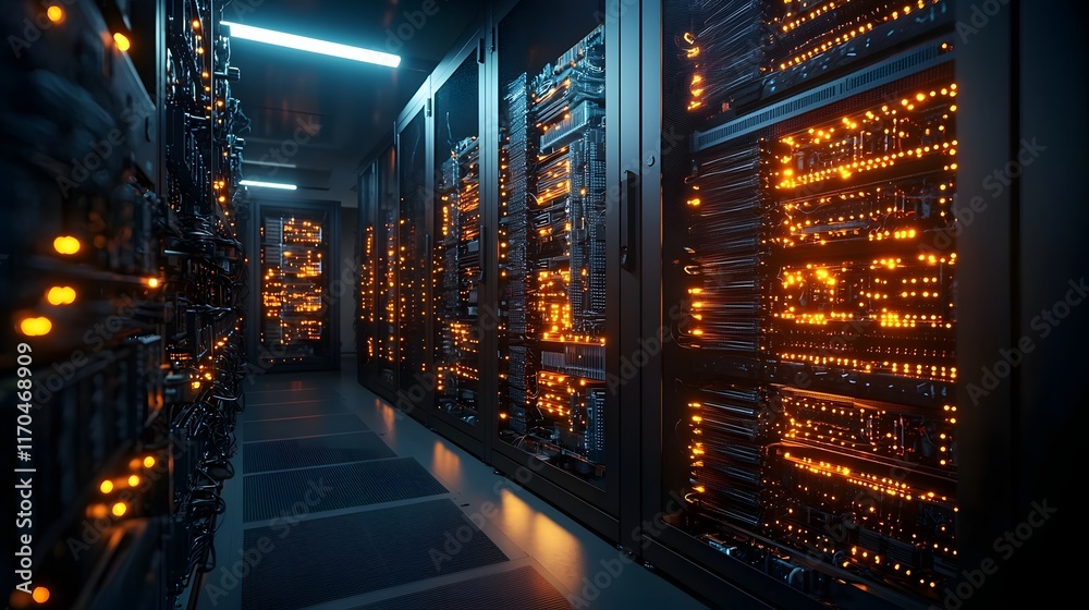 Poster A virtual twin of an advanced quantum data center showcasing glowing circuits and intricate qubit analytics leaving ample copy space at the bottom for additional information or branding
