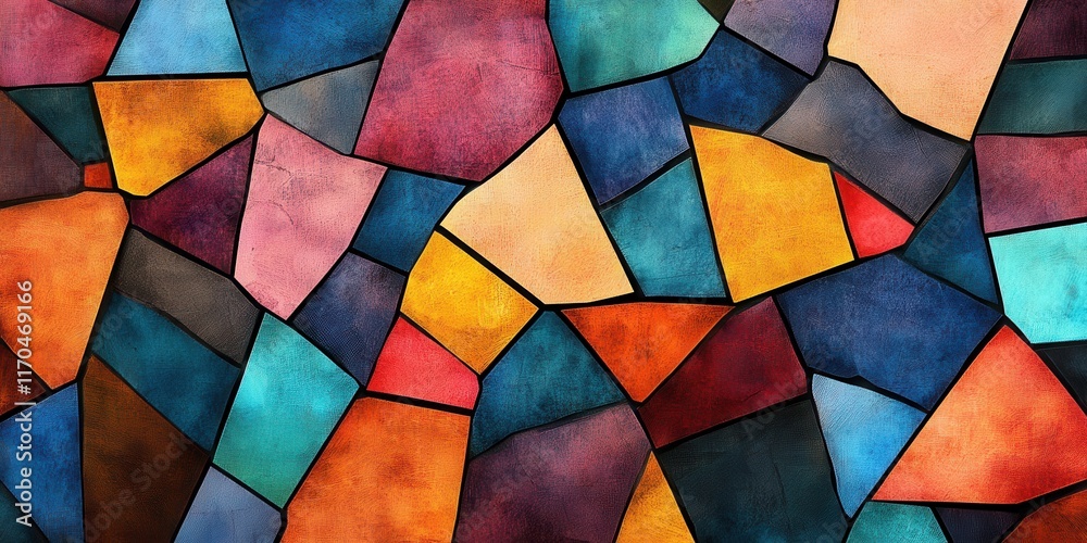 Poster Mosaic-inspired texture design with vibrant colors showcasing a variety of geometric shapes and patterns