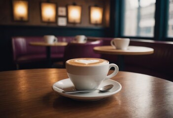 Obraz premium A cup of cappuccino with a heart shaped foam