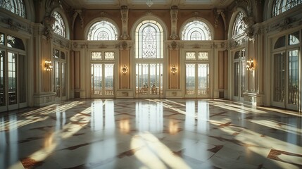 Fototapeta premium Sunlit Grand Ballroom, Palace Interior, Event Venue
