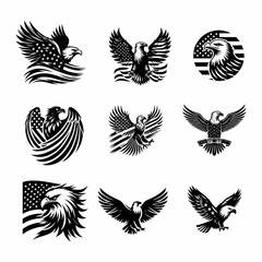 set of silhouettes American eagle.