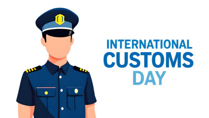 International customs day January. A customs officer illustration with text.