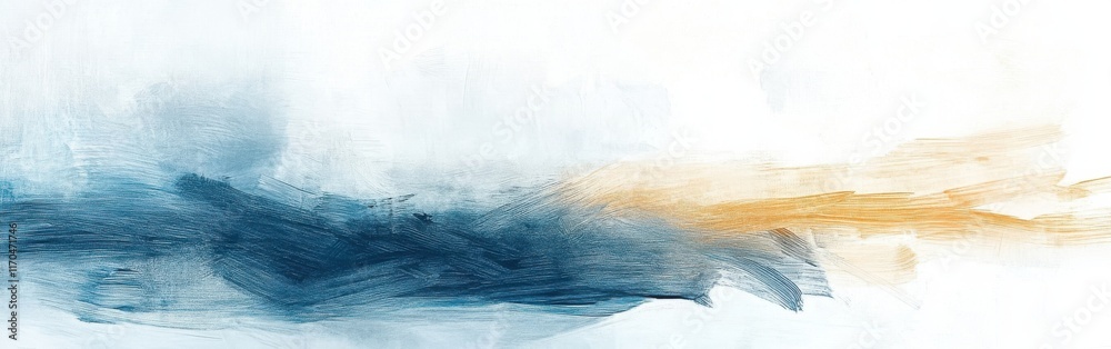 Poster Abstract representation of soft pencil strokes on clean white canvas with hints of blue and orange hues flowing across the surface