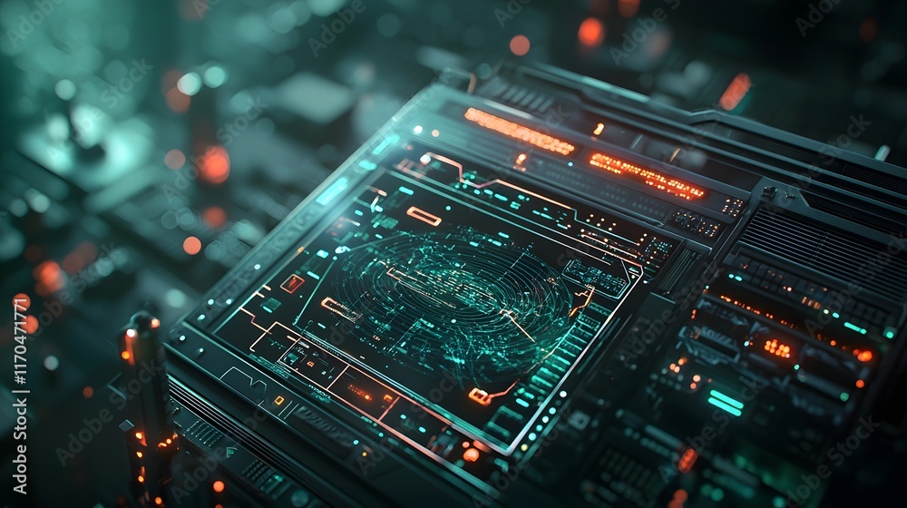 Poster a futuristic quantum data center environment with glowing server racks and holographic data flow vis
