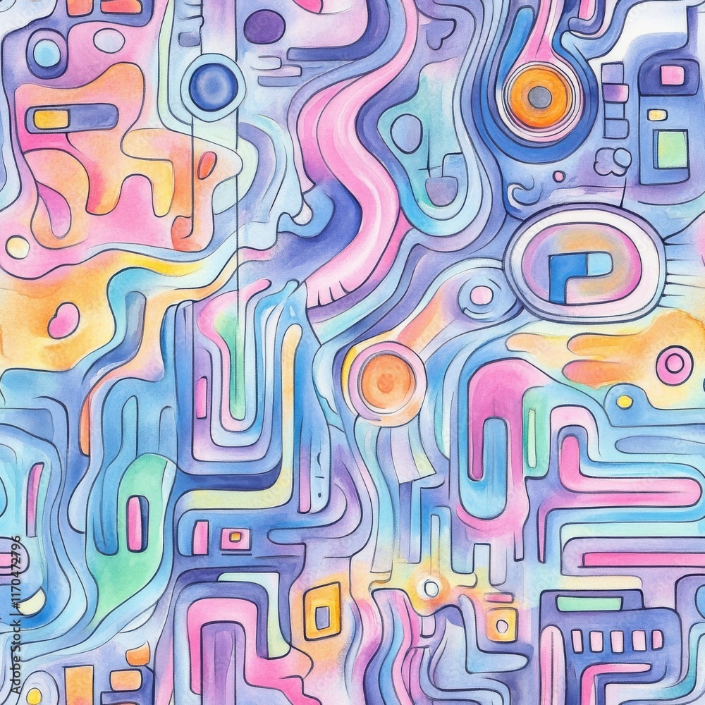 Leinwandbilder intricate doodle cartoon drawings in vibrant colors and flowing patterns create an engaging abstract