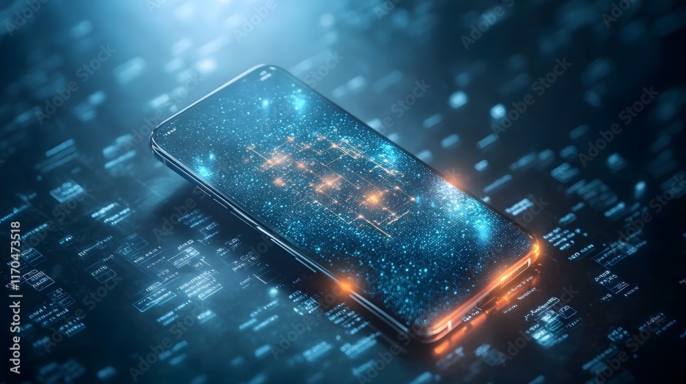 Poster cutting edge modern smartphone displaying innovative quantum encryption technology with a mesmerizin