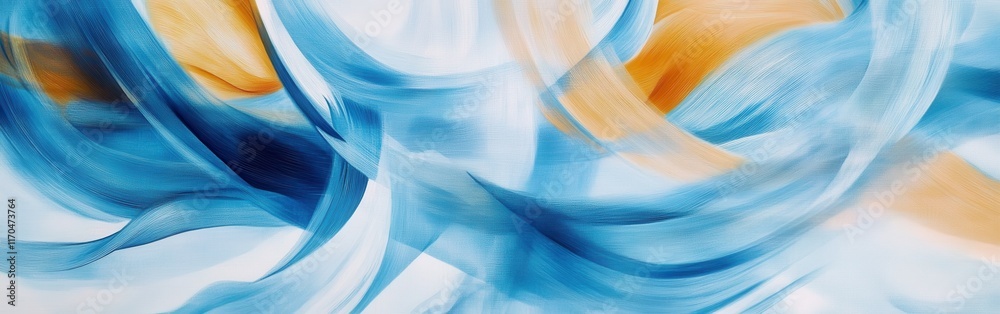 Poster Vibrant abstract pencil strokes create fluid forms in shades of blue and orange, evoking movement and emotion through artistic expression