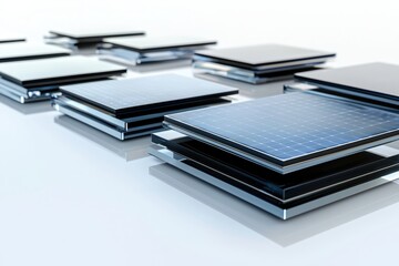 Modern Solar Panels Rows with Reflective Glass for Renewable Energy Generation