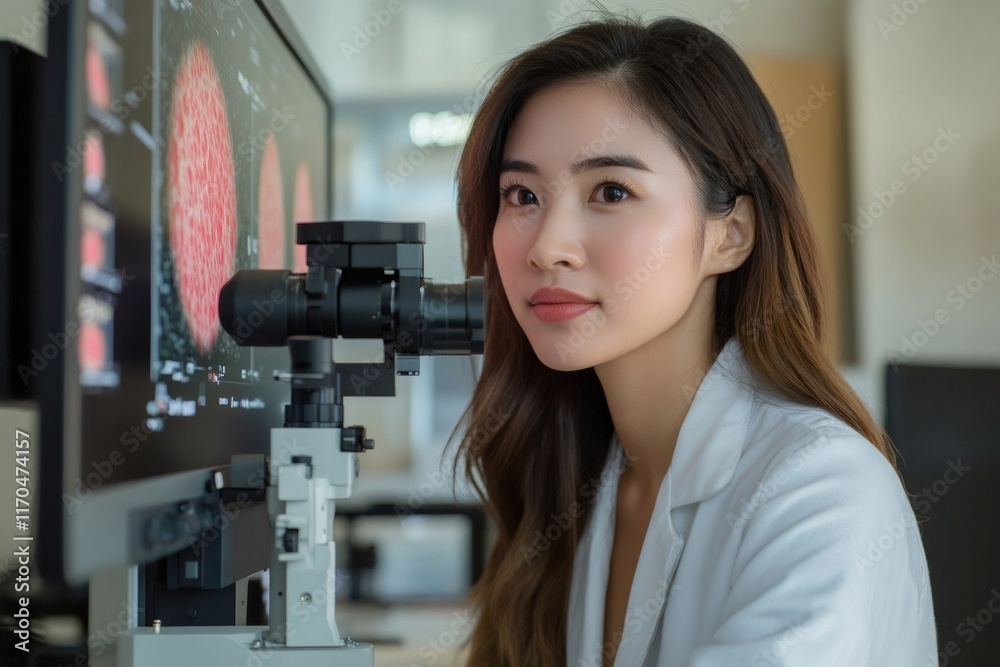 Leinwandbilder Scientist analyzing samples with advanced microscope in laboratory setting