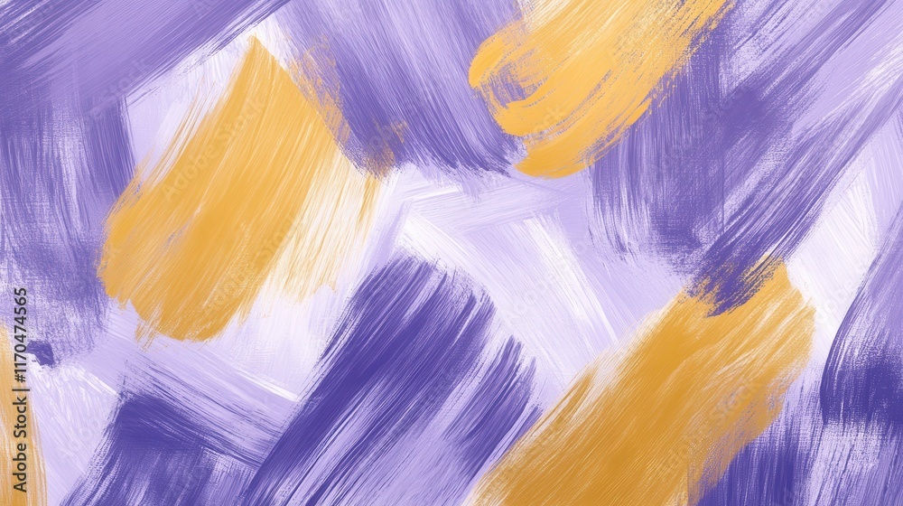 Poster soft abstract pencil strokes blend purple and yellow hues in a dynamic artistic display