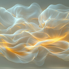 Fototapeta premium Abstract flowing white and gold fabric waves.